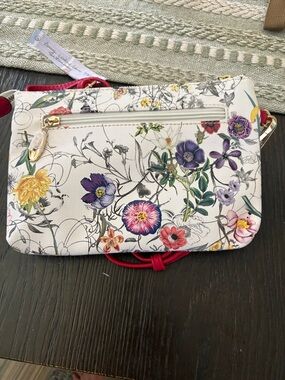 Floral Print Crossbody Bag in White with Red Trim